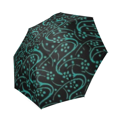 Vintage Swirl Floral Turquoise Black Foldable Umbrella (Model U01)