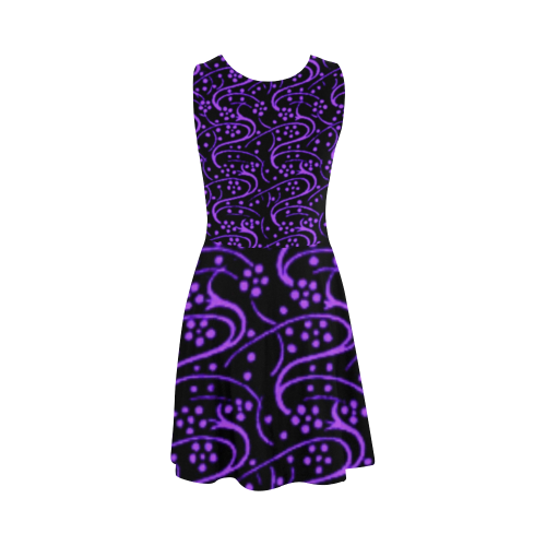 Vintage Swirl Floral Purple Black Atalanta Sundress (Model D04)