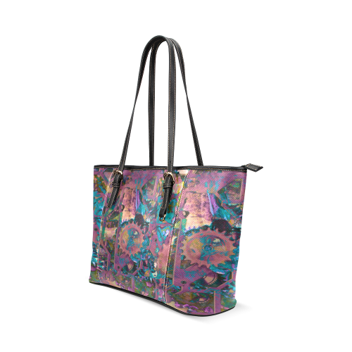 Steampunk abstract Leather Tote Bag/Small (Model 1640)