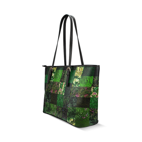 Foliage Patchwork #1 - Jera Nour Leather Tote Bag/Small (Model 1640)
