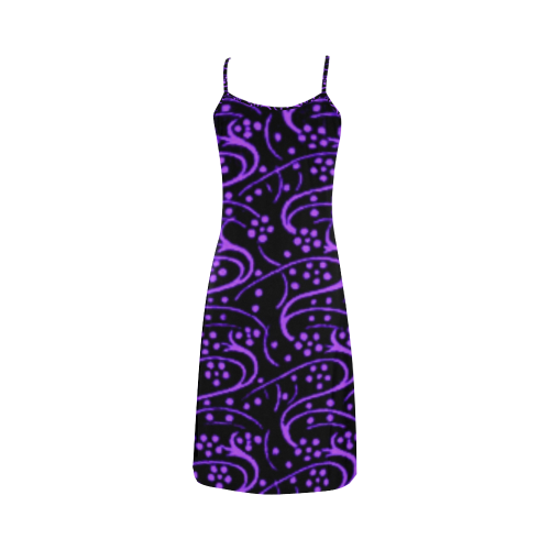 Vintage Swirl Floral Purple Black Alcestis Slip Dress (Model D05)
