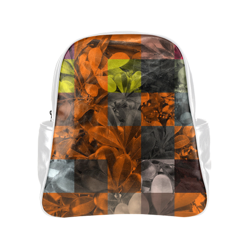 Foliage Patchwork #9 White - Jera Nour Multi-Pockets Backpack (Model 1636)