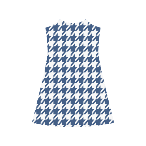 dark blue and white houndstooth classic pattern Alcestis Slip Dress (Model D05)