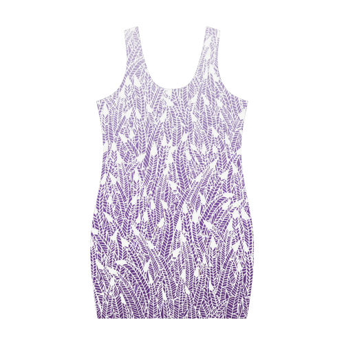 purple ombre feathers pattern white Medea Vest Dress (Model D06)