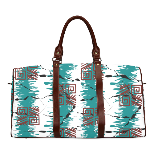 Ethnik pattern on turquoise stripes Waterproof Travel Bag/Small (Model 1639)