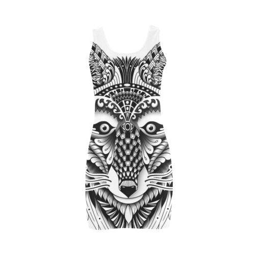 Foxy Wolf ornate animal drawing Medea Vest Dress (Model D06)
