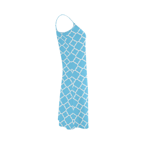 bright blue white quatrefoil classic pattern Alcestis Slip Dress (Model D05)