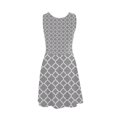 grey white quatrefoil classic pattern Atalanta Sundress (Model D04)