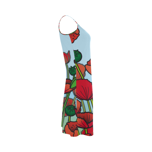 field of poppy flowers red floral Alcestis Slip Dress (Model D05)