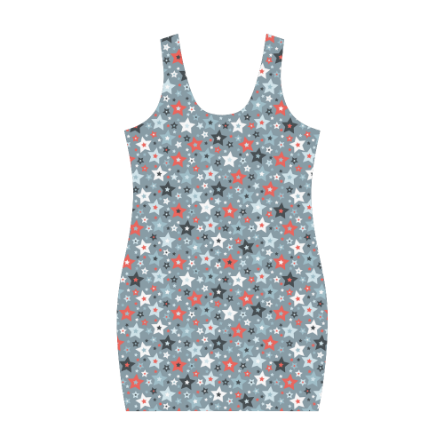 stars grey red white pattern Medea Vest Dress (Model D06)