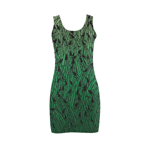 green ombre feathers pattern black Medea Vest Dress (Model D06)