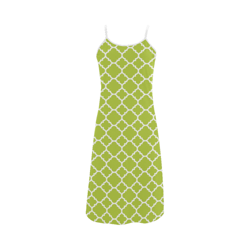 spring green white quatrefoil classic pattern Alcestis Slip Dress (Model D05)