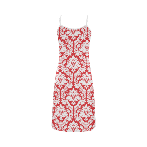 damask pattern red and white Alcestis Slip Dress (Model D05)