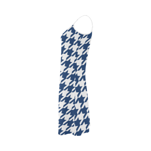 dark blue and white houndstooth classic pattern Alcestis Slip Dress (Model D05)