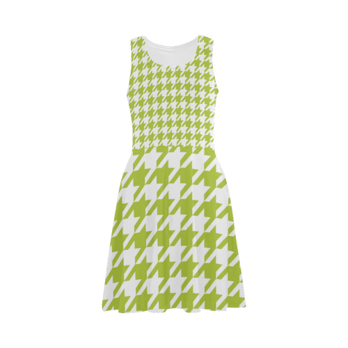 spring green and white houndstooth classic pattern Atalanta Sundress (Model D04)