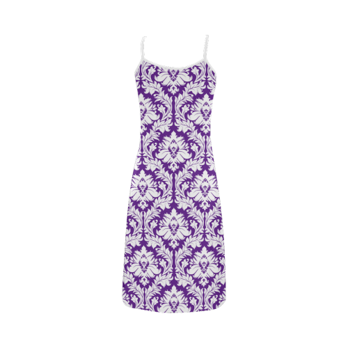 damask pattern royal purple and white Alcestis Slip Dress (Model D05)