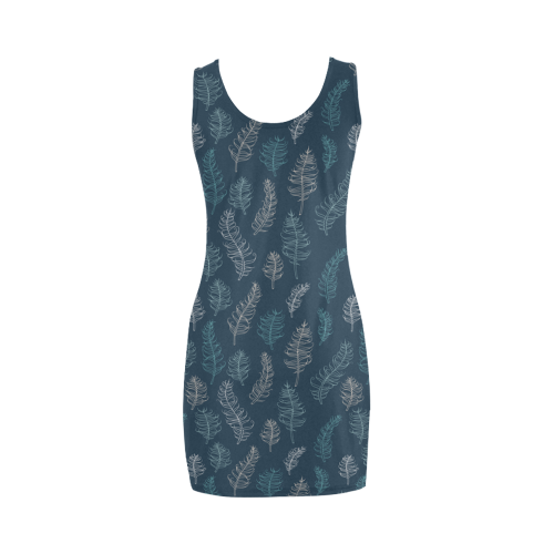 midnight feather leaves whimsical blue pattern Medea Vest Dress (Model D06)