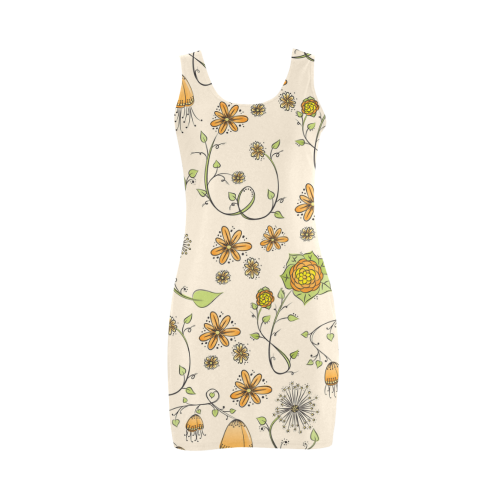 yellow orange fantasy doodle flower pattern Medea Vest Dress (Model D06)