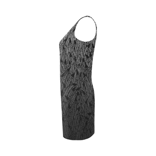 grey ombre feathers pattern black Medea Vest Dress (Model D06)
