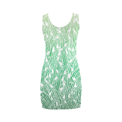green ombre feathers pattern white Medea Vest Dress (Model D06)