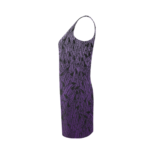 purple ombre feathers pattern black Medea Vest Dress (Model D06)