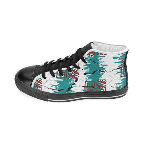 Ethnik pattern on turquoise stripes Women's Classic High Top Canvas Shoes (Model 017)