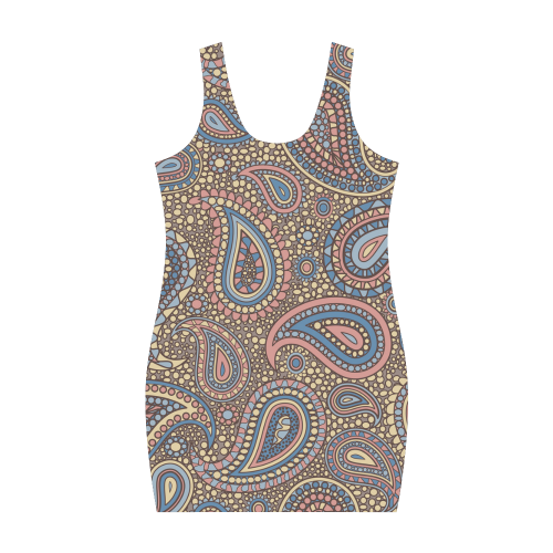 yellow blue pink paisley mosaic pattern Medea Vest Dress (Model D06)