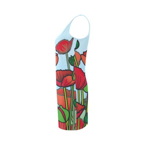 field of poppy flowers red floral Medea Vest Dress (Model D06)