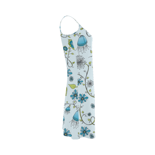 blue fantasy doodle flower pattern Alcestis Slip Dress (Model D05)