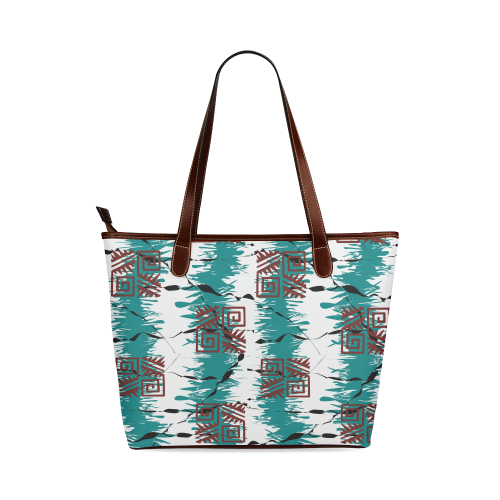 Ethnik pattern on turquoise Shoulder Tote Bag (Model 1646)