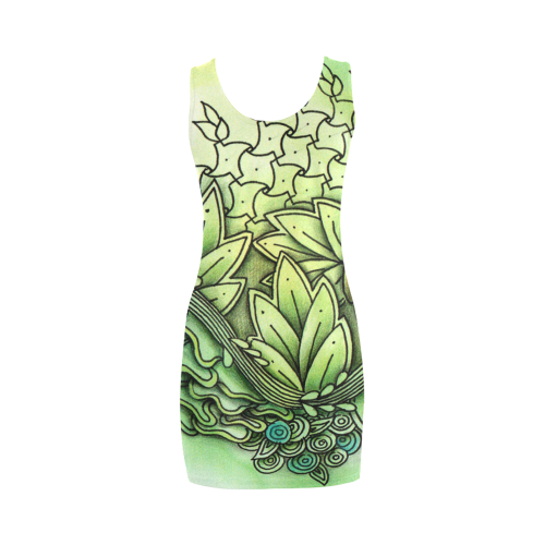 Mandy Green - Leaf Drawing abstract art Medea Vest Dress (Model D06)