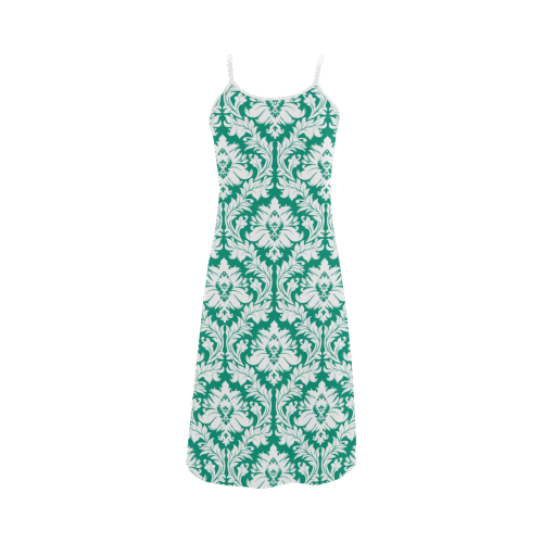 damask pattern emerald green and white Alcestis Slip Dress (Model D05)