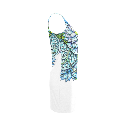 Blue green flower drawing Peaceful Garden Medea Vest Dress (Model D06)