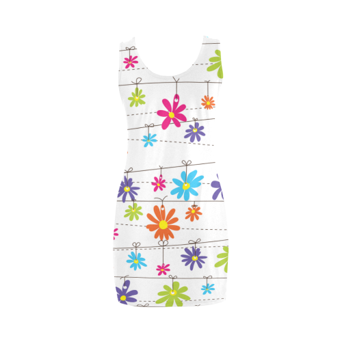 colorful flowers hanging on lines Medea Vest Dress (Model D06)
