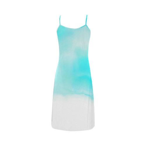 blue - turquoise bright watercolor abstract Alcestis Slip Dress (Model D05)