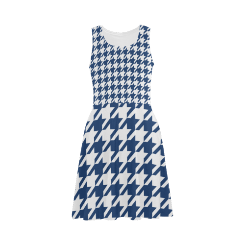 dark blue and white houndstooth classic pattern Atalanta Sundress (Model D04)