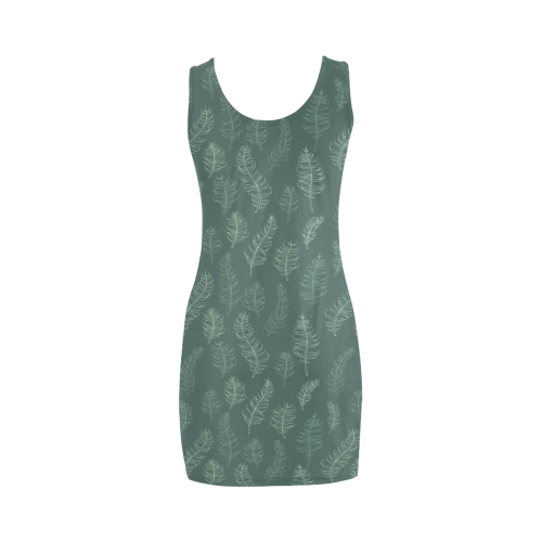 green whimsical feather leaves pattern Medea Vest Dress (Model D06)