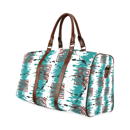 Ethnik pattern on turquoise stripes Waterproof Travel Bag/Small (Model 1639)