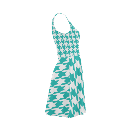 turquoise and white houndstooth classic pattern Atalanta Sundress (Model D04)