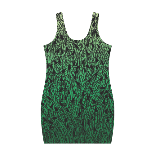 green ombre feathers pattern black Medea Vest Dress (Model D06)