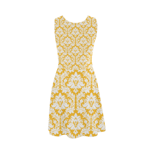 damask pattern sunny yellow and white Atalanta Sundress (Model D04)