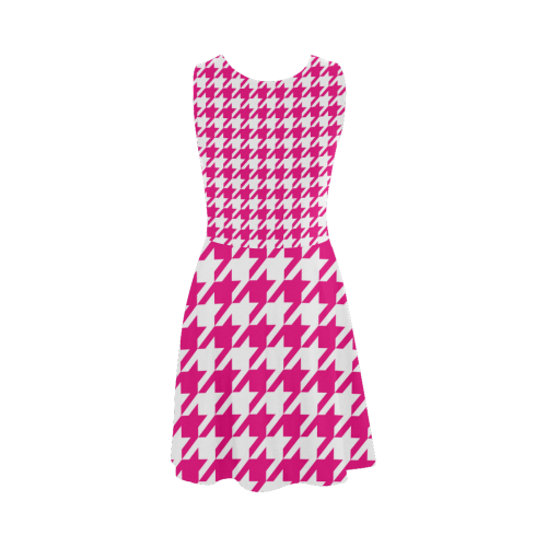 hot pink  and white houndstooth classic pattern Atalanta Sundress (Model D04)