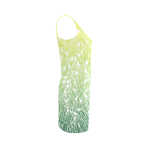 yellow green ombre feathers pattern white Medea Vest Dress (Model D06)