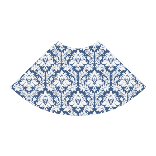 damask pattern navy blue and white Atalanta Sundress (Model D04)