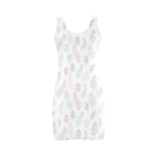 soft pink blue whimsical feather leaves pattern Medea Vest Dress (Model D06)