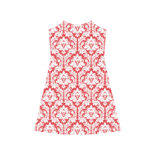 damask pattern red and white Alcestis Slip Dress (Model D05)