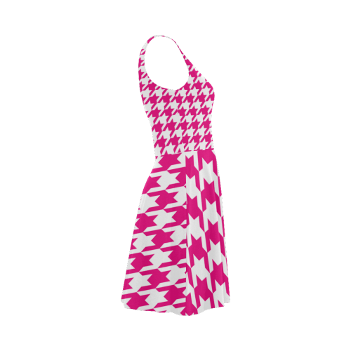 hot pink  and white houndstooth classic pattern Atalanta Sundress (Model D04)