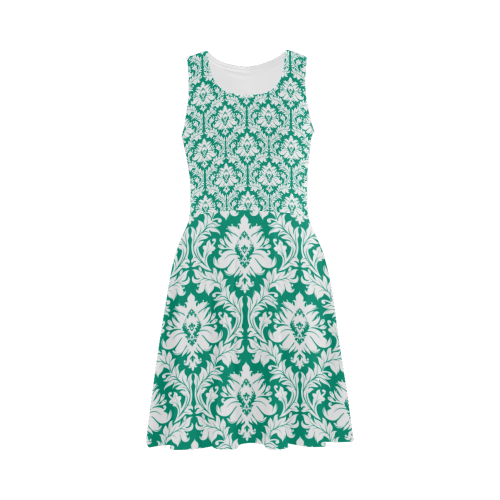 damask pattern emerald green and white Atalanta Sundress (Model D04)