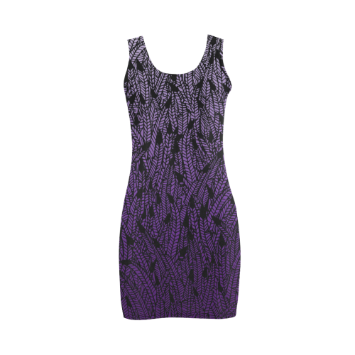 purple ombre feathers pattern black Medea Vest Dress (Model D06)