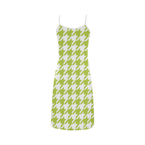 spring green and white houndstooth classic pattern Alcestis Slip Dress (Model D05)